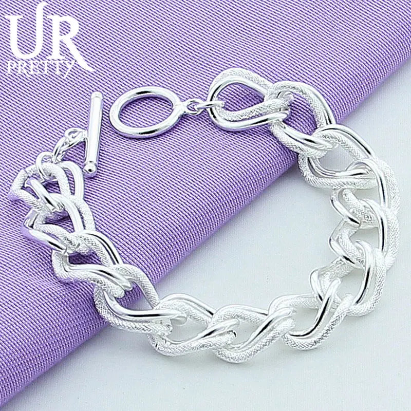 925 Sterling Silver Punk Chain Bracelet Women Charm Jewelry
