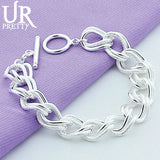 925 Sterling Silver Punk Chain Bracelet Women Charm Jewelry
