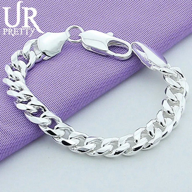 925 Silver 10mm Buckle Chain Bracelet For Men Women