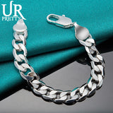 925 Silver 12mm Buckle Chain Bracelet Wedding Engagement Party Charm