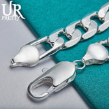 925 Silver 12mm Buckle Chain Bracelet Wedding Engagement Charm Jewelry