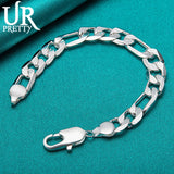 925 Silver 12mm Buckle Chain Bracelet Wedding Engagement Charm Jewelry