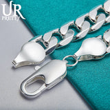 925 Silver 12mm Buckle Chain Bracelet Wedding Engagement Party Charm
