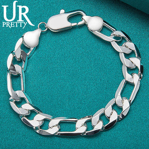 925 Silver 12mm Buckle Chain Bracelet Wedding Engagement Charm Jewelry