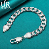 925 Silver 12mm Buckle Chain Bracelet Wedding Engagement Party Charm