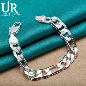 925 Silver 12mm Buckle Chain Bracelet Wedding Engagement Charm Jewelry
