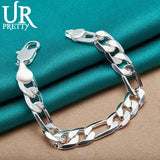 925 Silver 12mm Buckle Chain Bracelet Wedding Engagement Charm Jewelry
