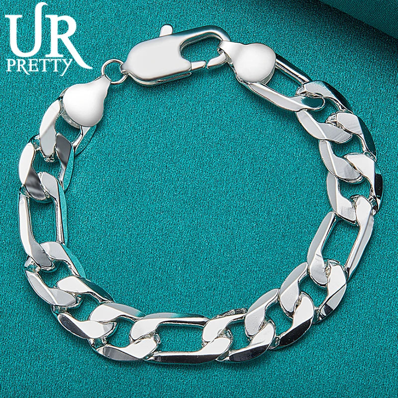 925 Silver 12mm Buckle Chain Bracelet Wedding Engagement Charm Jewelry