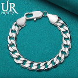 925 Silver 12mm Buckle Chain Bracelet Wedding Engagement Party Charm