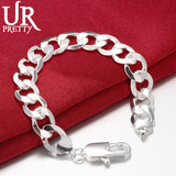 925 Silver 12mm Buckle Chain Bracelet Wedding Engagement Party Charm