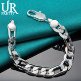 925 Silver 12mm Buckle Chain Bracelet Wedding Engagement Charm Jewelry