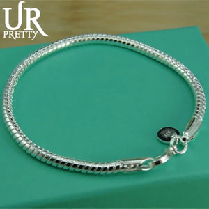 925 Silver 3mm Snake Chain Bracelet For Woman Charm Wedding Jewelry