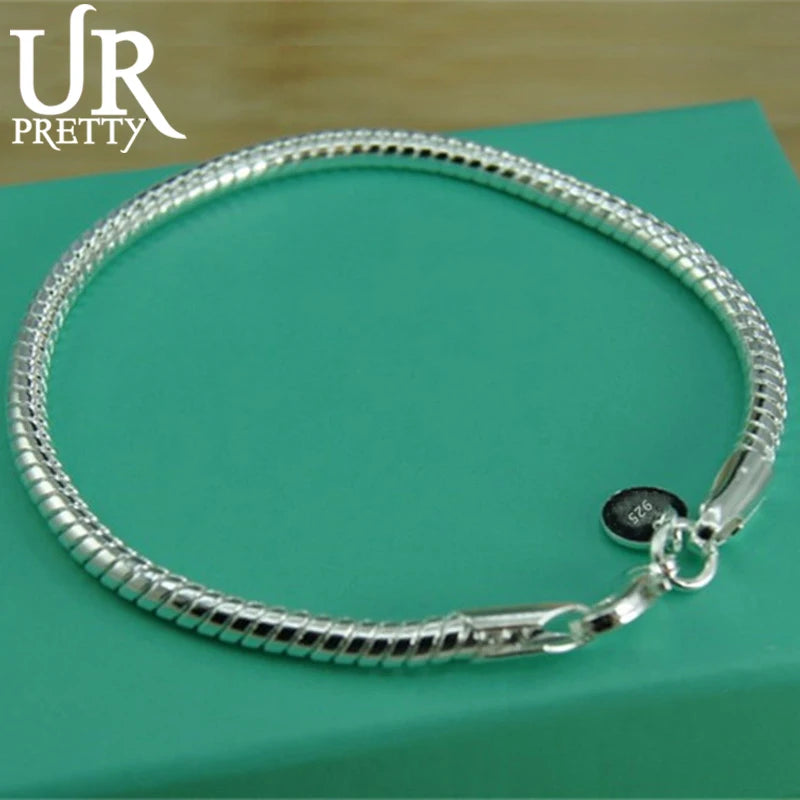 925 Silver 3mm Snake Chain Bracelet For Woman Charm Wedding Jewelry