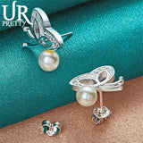 925 Silver Butterfly Pearl Stud Earring Women Wedding Engagement