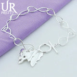 925 Sterling Silver Double Butterfly Oval OT Chain Bracelet For Women