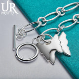 925 Sterling Silver Double Butterfly Oval OT Chain Bracelet For Women