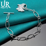 925 Sterling Silver Double Butterfly Oval OT Chain Bracelet For Women