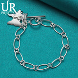 925 Sterling Silver Double Butterfly Oval OT Chain Bracelet For Women