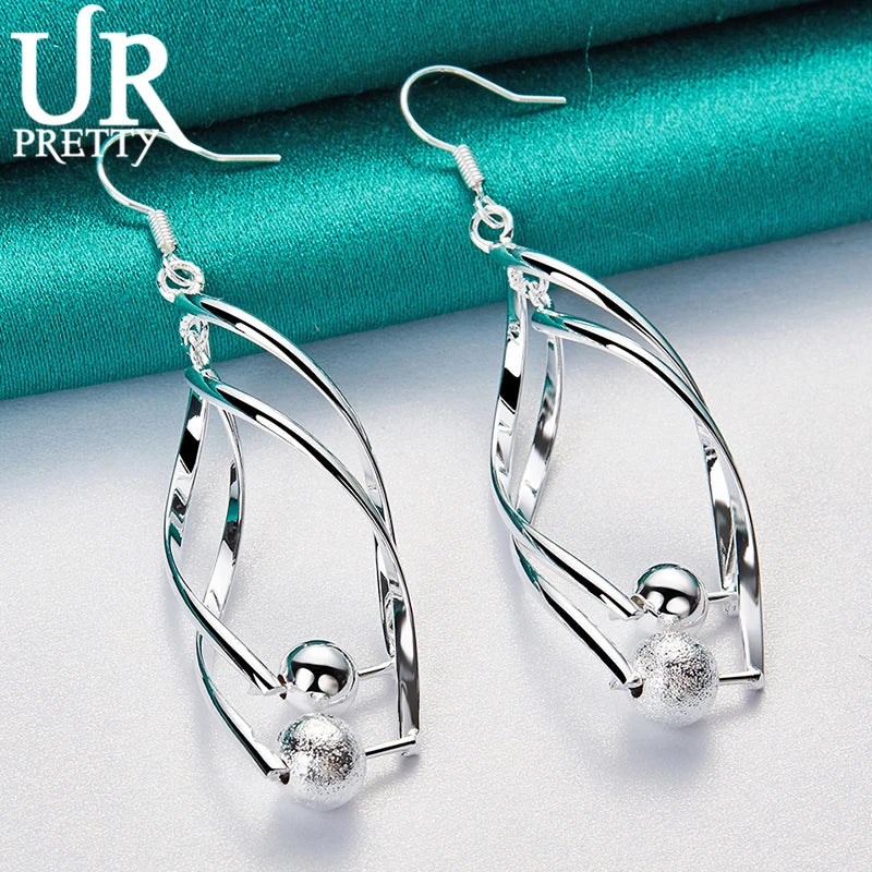 925 Silver Double Twisted Ball Drop Earring for Women Wedding Engagement
