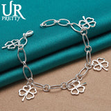 925 Silver Four Clover Chain Bracelet Wedding Charm Jewelry Gift