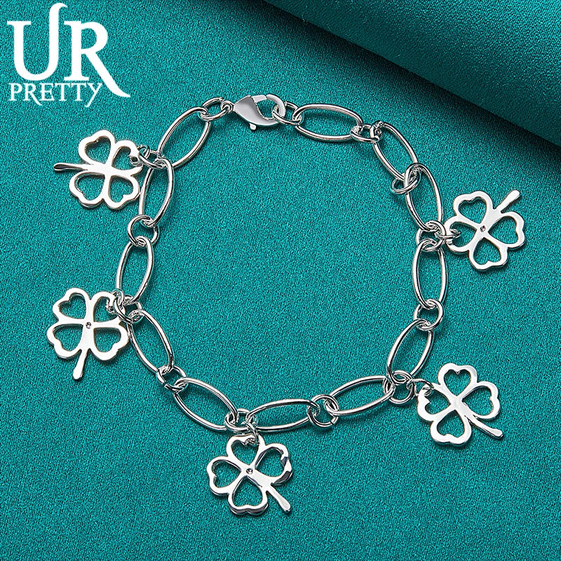 925 Silver Four Clover Chain Bracelet Wedding Charm Jewelry Gift