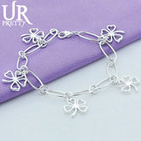 925 Sterling Silver Four Clover Chain Bracelet Women Wedding Charm Jewelry