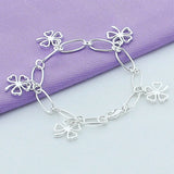 925 Sterling Silver Four Clover Chain Bracelet Women Wedding Charm Jewelry
