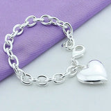 925 Silver Heart Love Picture Frame Chain Bracelet Women Wedding Engagement