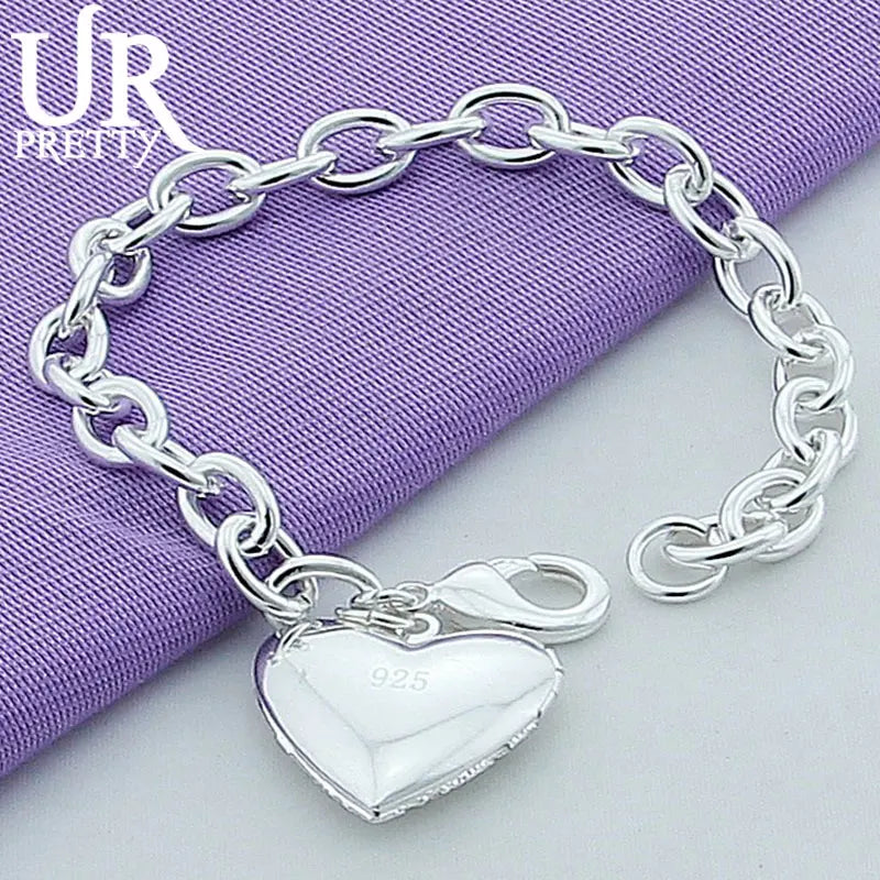 925 Silver Heart Love Picture Frame Chain Bracelet Women Wedding Engagement
