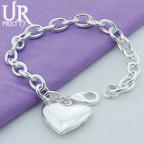 925 Silver Heart Love Picture Frame Chain Bracelet Women Wedding Engagement
