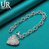 925 Silver Heart Picture Frame Chain Bracelet Wedding