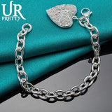 925 Silver Heart Picture Frame Chain Bracelet Wedding