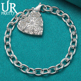 925 Silver Heart Picture Frame Chain Bracelet Wedding