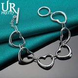 925 Silver Hollow Heart Love OT Chain Bracelet Wedding Jewelry Gift