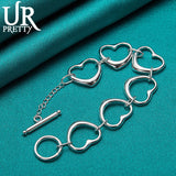 925 Silver Hollow Heart Love OT Chain Bracelet Wedding Jewelry Gift