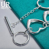 925 Silver Hollow Heart Love OT Chain Bracelet Wedding Jewelry Gift