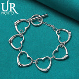 925 Silver Hollow Heart Love OT Chain Bracelet Wedding Jewelry Gift