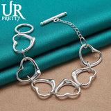 925 Silver Hollow Heart Love OT Chain Bracelet Wedding Jewelry Gift