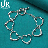 925 Silver Hollow Heart Love OT Chain Bracelet Wedding Jewelry Gift