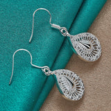 925 Silver Hollow Water Drops Drop Earring Women Wedding Jewelry