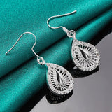 925 Silver Hollow Water Drops Drop Earring Women Wedding Jewelry