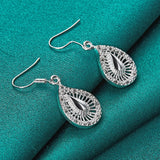 925 Silver Hollow Water Drops Drop Earring Women Wedding Jewelry
