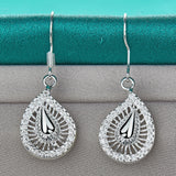 925 Silver Hollow Water Drops Drop Earring Women Wedding Jewelry