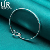 925 Silver Love Heart Bangle Bracelet For Women