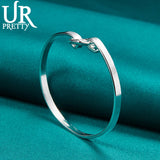 925 Silver Love Heart Bangle Bracelet For Women