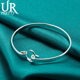 925 Silver Love Heart Bangle Bracelet For Women