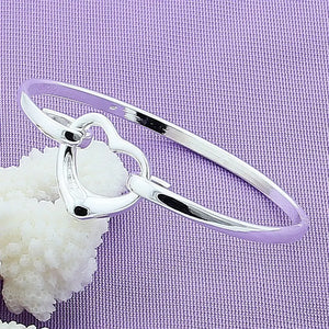 925 Silver Heart Bangle Bracelet Women Party Charm Jewelry
