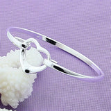 925 Silver Heart Bangle Bracelet Women Party Charm Jewelry