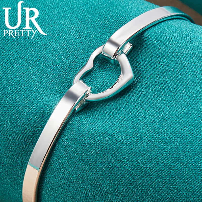 925 Silver Love Heart Bangle Bracelet For Women