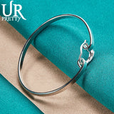 925 Silver Heart Bangle Bracelet Women Party Charm Jewelry